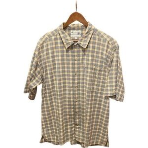 Columbia Men’s Short Sleeve Plaid Blue & Orange Button Down Shirt Size Large